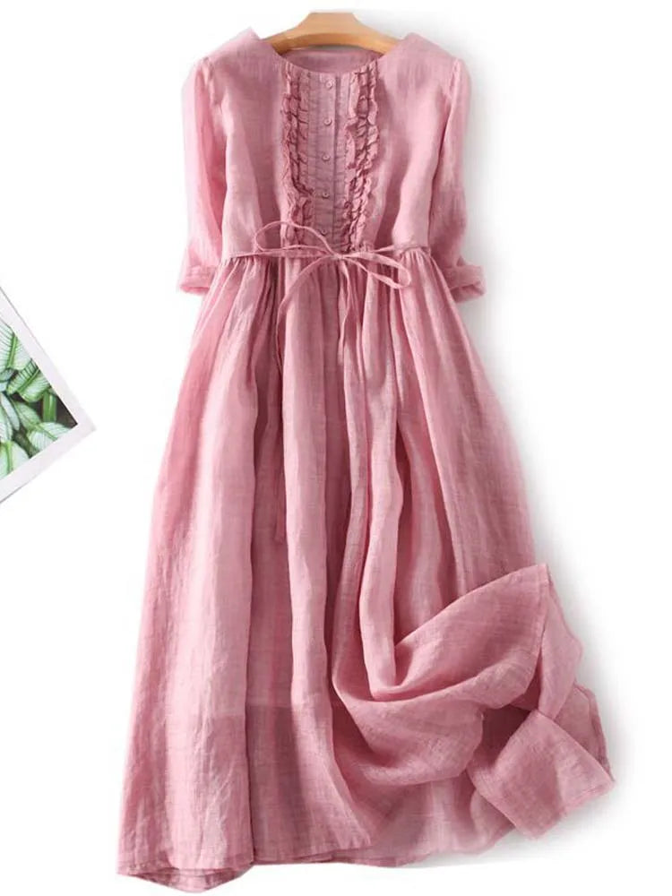 Arya - Robe à Col Rond en Dentelle avec Taille pour Femmes