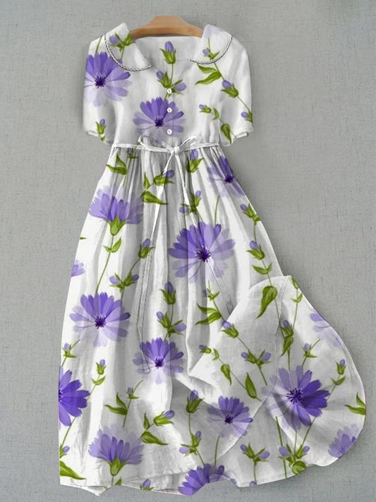 Robe Femme - Élégance Florale Vintage d'Été avec Ajustement Réglable