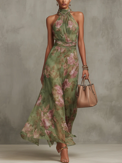 Serena | Élégante robe longue fluide à imprimé floral qui met en valeur la silhouette