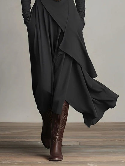 Robe Maxi Violette à Col Haut avec Plis Asymétriques