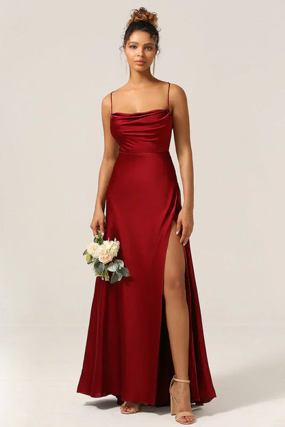 Robe Maxi de Soirée à Bretelles Spaghetti pour Femmes avec Fente Haute
