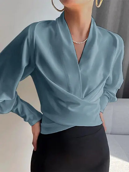 CASSANDRA – BLOUSE ÉLÉGANTE AVEC COL EN V DRAPÉ