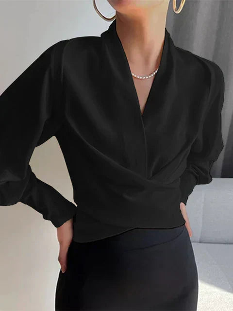 CASSANDRA – BLOUSE ÉLÉGANTE AVEC COL EN V DRAPÉ