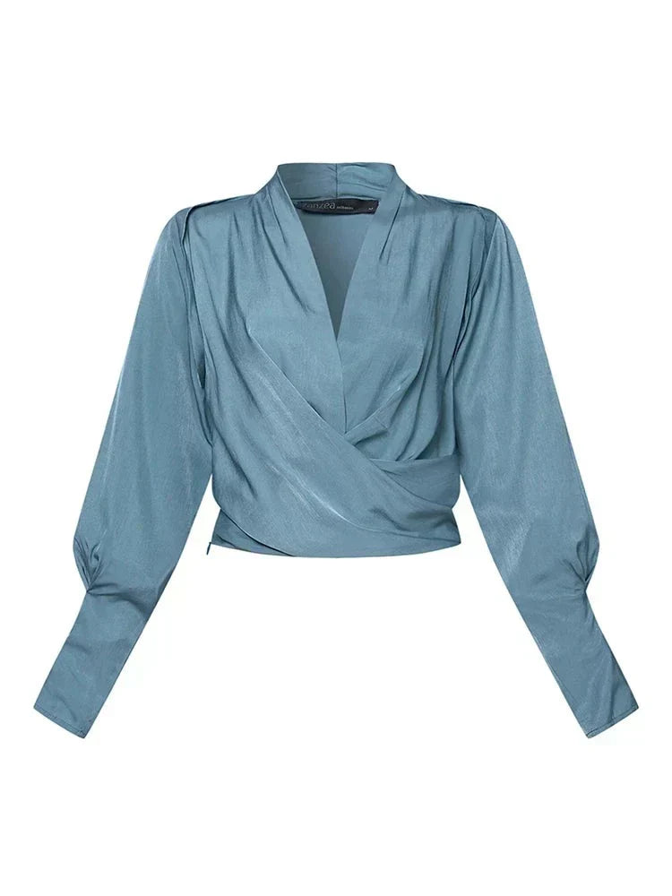 CASSANDRA – BLOUSE ÉLÉGANTE AVEC COL EN V DRAPÉ