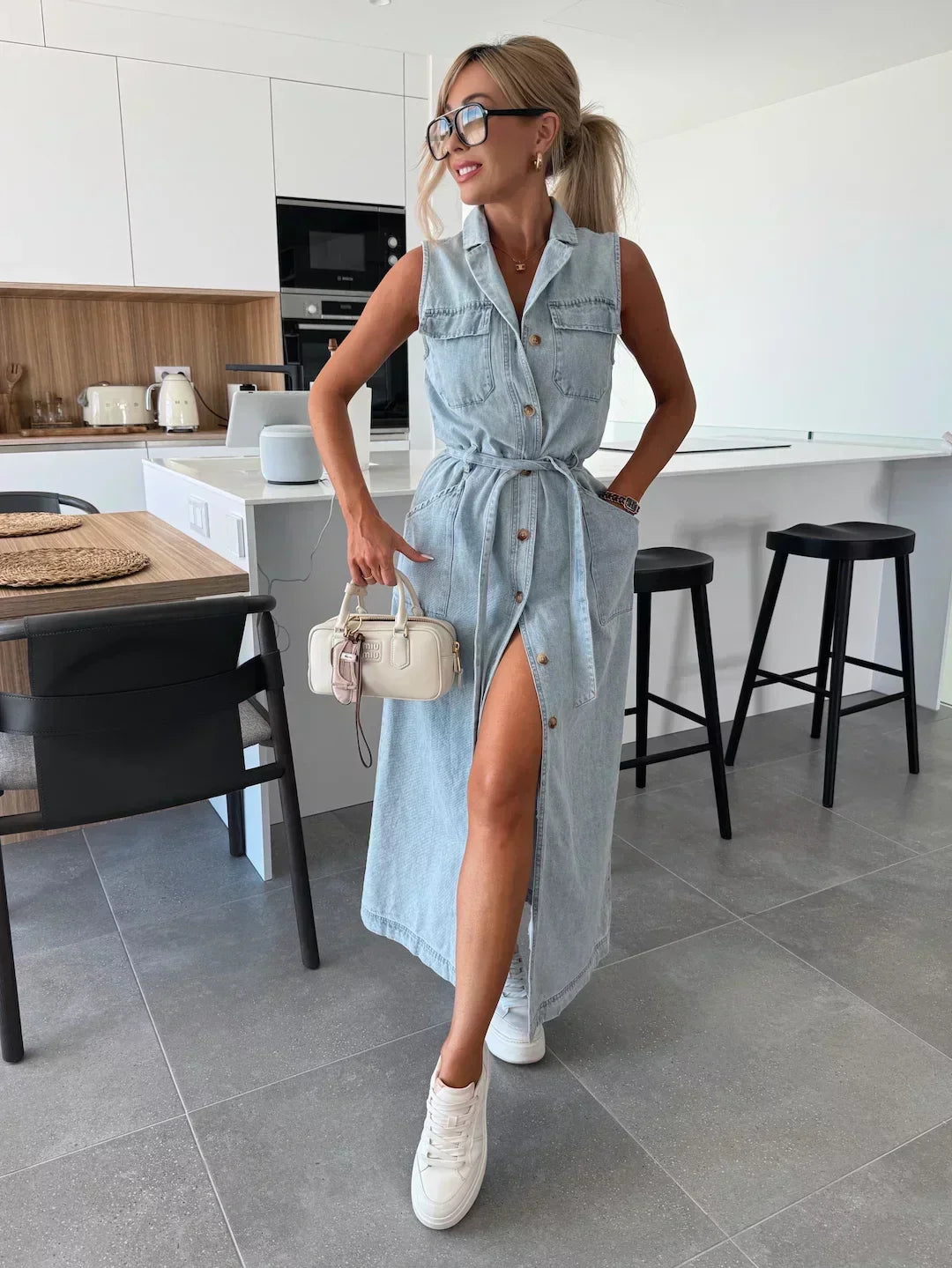 Robe Maxi en Denim - Coupe Fluide et Intemporelle