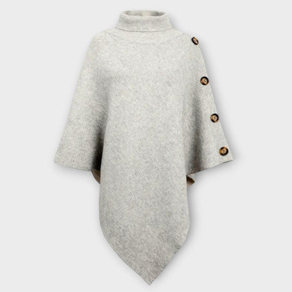 Poncho en Maille Douce avec Détails Boutonnés