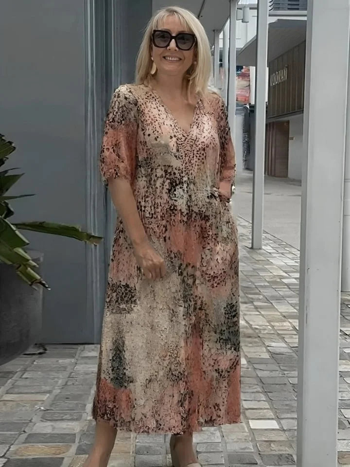 Emelith - Robe d'Été en Dentelle Léopard avec Décolleté en V