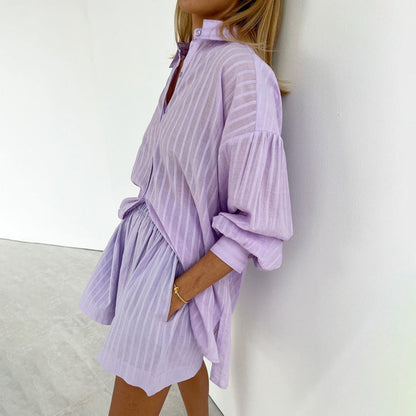 Yselia - Ensemble Chemise Boutonnée et Shorts Léger