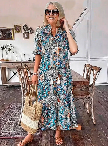 Carolette - Robe Maxi à Col avec Corde Boho