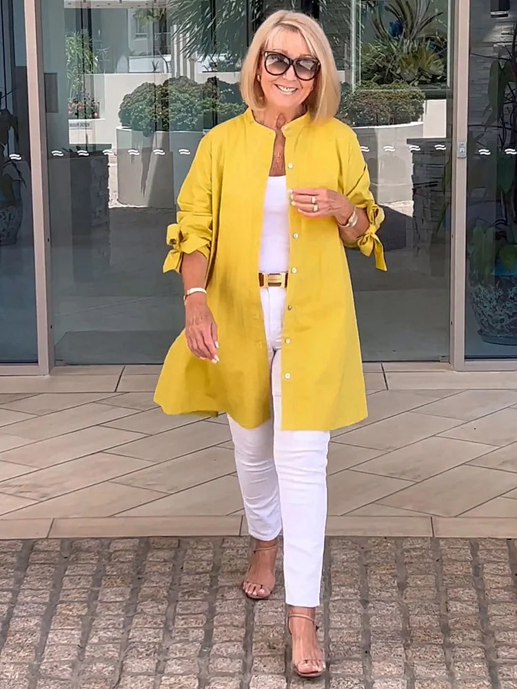 Elliora - Veste Chemise en Coton avec Dos Froncé