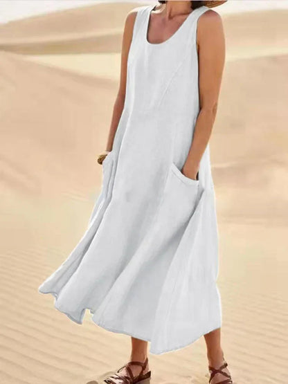 Gillian – Robe Classique Sans Manches en Lin et Coton