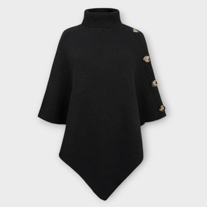 Poncho en Maille Douce avec Détails Boutonnés