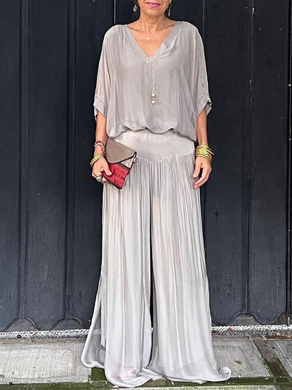 ESMERALDA – ENSEMBLE DE PANTALONS ÉLÉGANTS EN CHIFFON À JAMBES LARGES EN DEUX PIÈCES