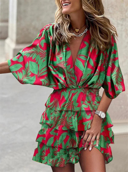 Niana - Robe élégante à décolleté en V et imprimé vivant