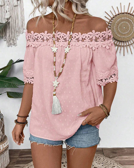 Blouse à Épaule Unique avec Dentelle et Fleur 3D