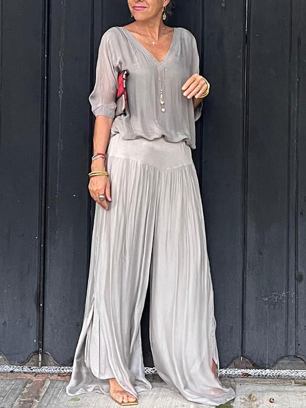 ESMERALDA – ENSEMBLE DE PANTALONS ÉLÉGANTS EN CHIFFON À JAMBES LARGES EN DEUX PIÈCES