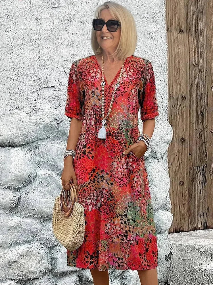 Emelith - Robe d'Été en Dentelle Léopard avec Décolleté en V