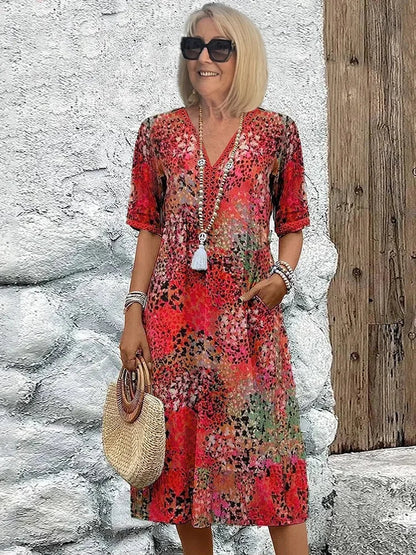 Emelith - Robe d'Été en Dentelle Léopard avec Décolleté en V