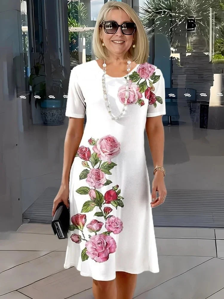 Rosara - Robe Mi-Longue Imprimée Légère et Confortable
