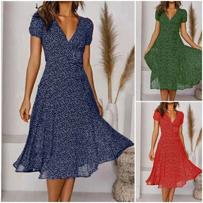 Krystale - Robe en Ligne A avec Décolleté en V et Jupe Flottante