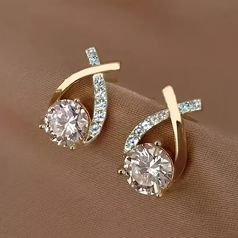 Boucles d'oreilles en zirconium Golden Cross
