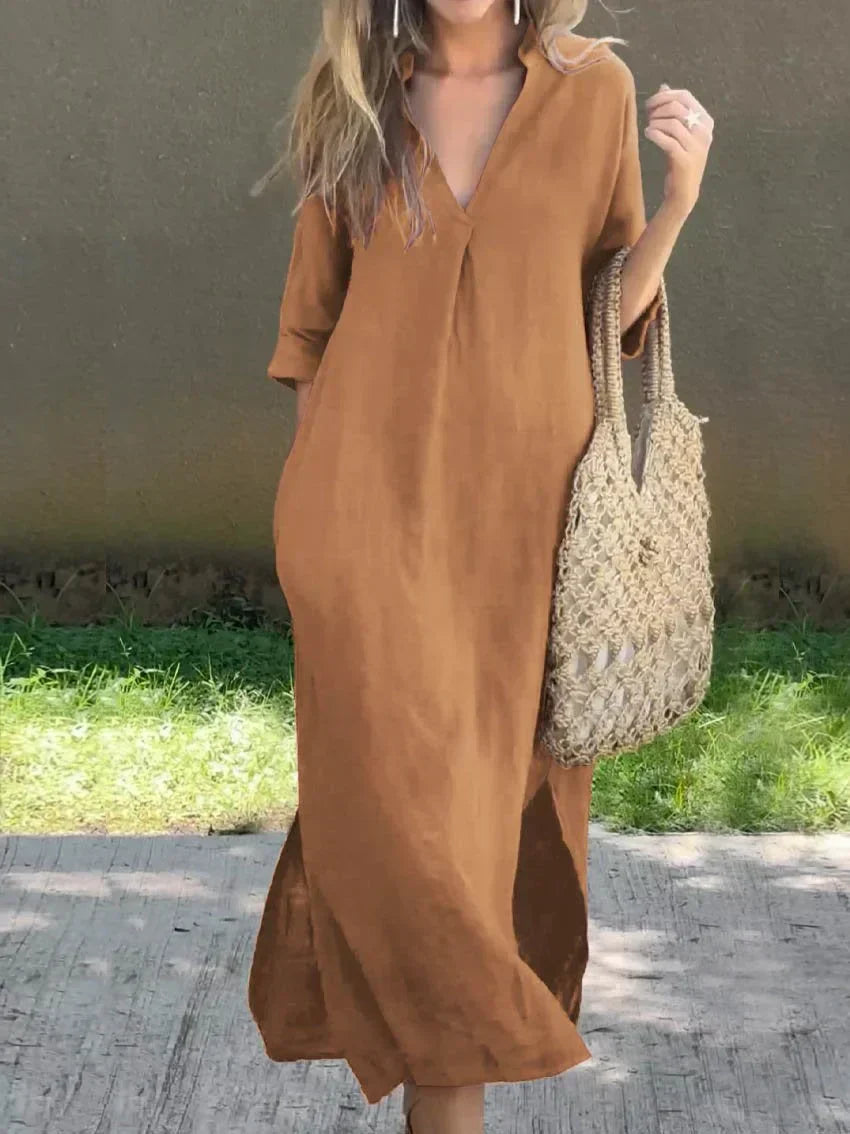 Nancy - Robe en Lin à Décolleté en V Polyvalente