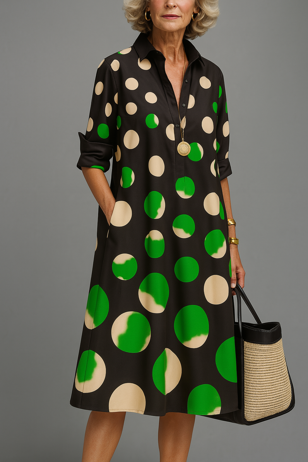 Naomi | Robe midi élégante avec col anti-soleil