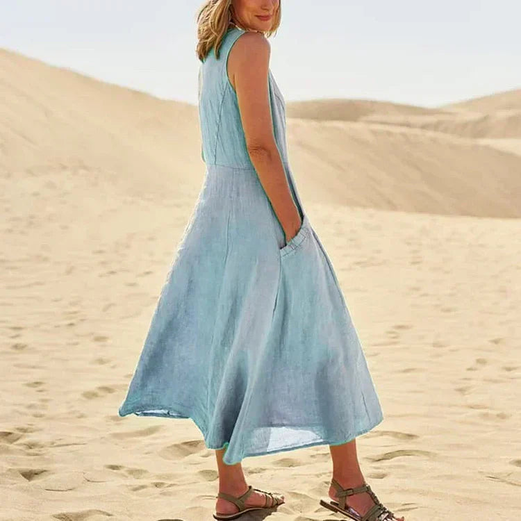 Gillian – Robe Classique Sans Manches en Lin et Coton
