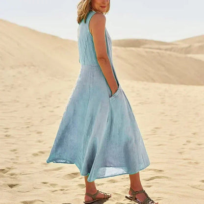 Gillian – Robe Classique Sans Manches en Lin et Coton