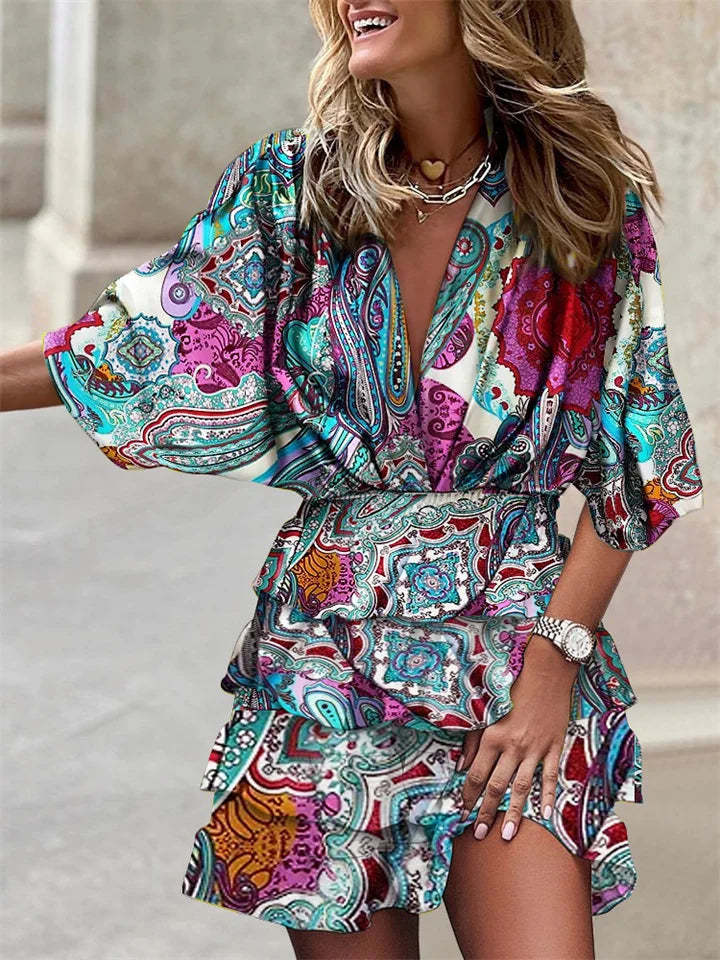 Niana - Robe élégante à décolleté en V et imprimé vivant