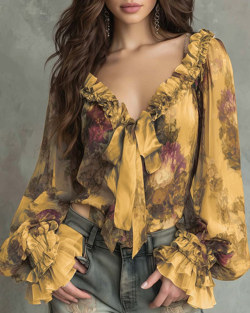 SAVANNAH – BLOUSE ROMANTIQUE AVEC NŒUDS À L'AVANT