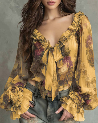 SAVANNAH – BLOUSE ROMANTIQUE AVEC NŒUDS À L'AVANT
