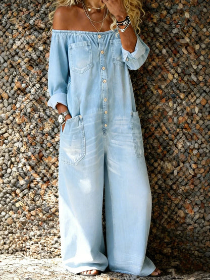 Noa | Salopette en Denim avec Décolleté Off-Shoulder