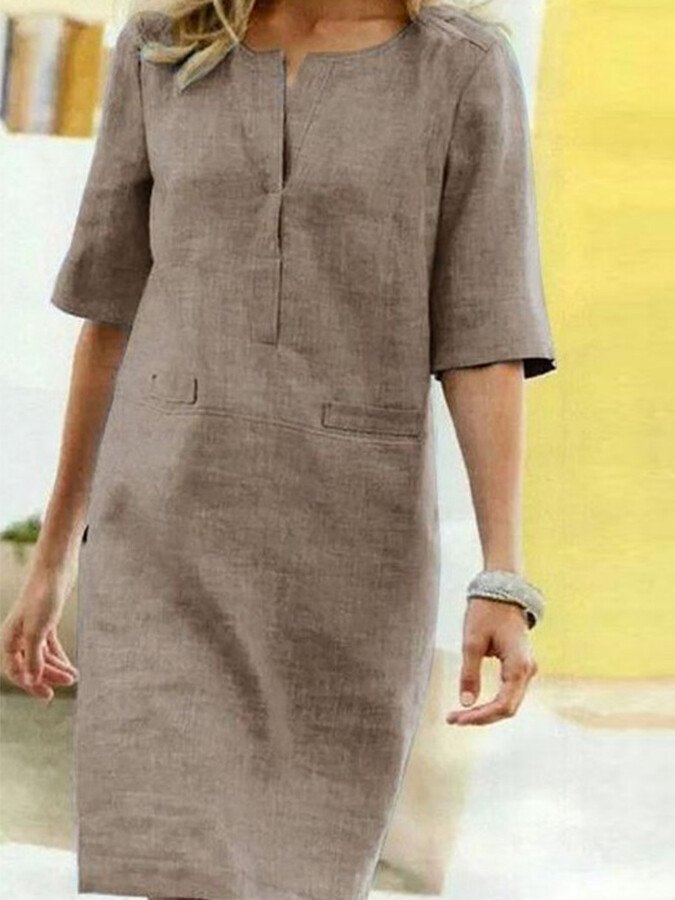 Rieke – Robe droite en lin avec décolleté en V