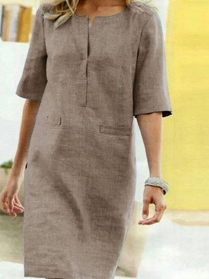Rieke – Robe droite en lin avec décolleté en V