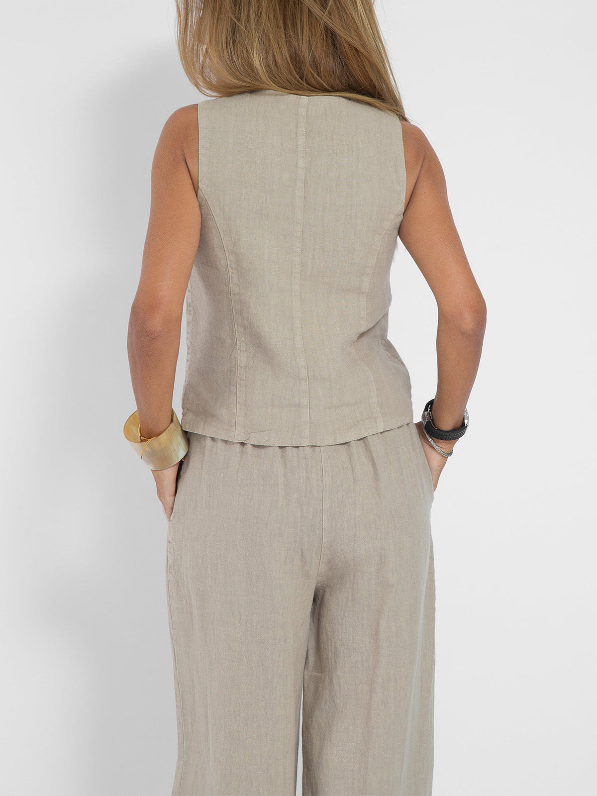 Jessica - Ensemble de Gilet Boutonné & Pantalons à Jambes Larges