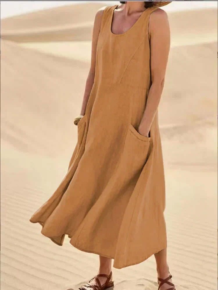 Gillian – Robe Classique Sans Manches en Lin et Coton