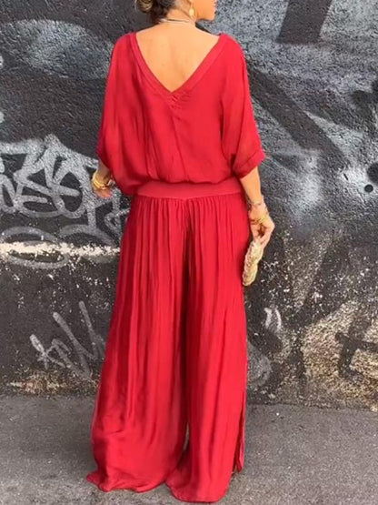 ESMERALDA – ENSEMBLE DE PANTALONS ÉLÉGANTS EN CHIFFON À JAMBES LARGES EN DEUX PIÈCES