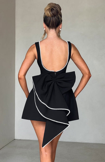 Hollis - Robe Mini Élégante avec Nœud de Perles