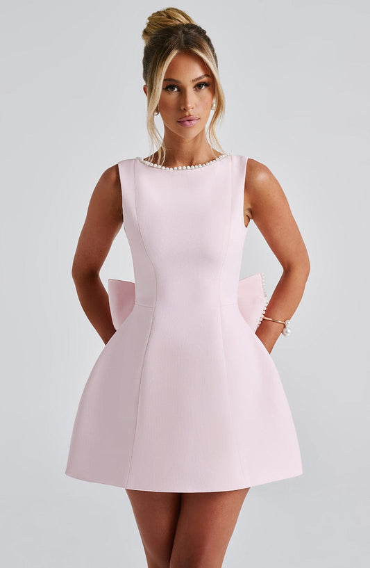 Hollis - Robe Mini Élégante avec Nœud de Perles