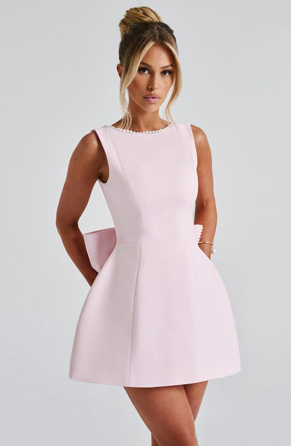 Hollis - Robe Mini Élégante avec Nœud de Perles