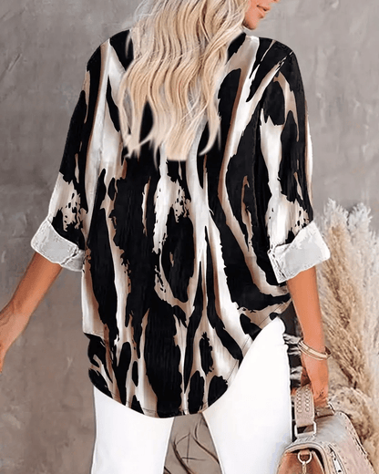 Blouse Imprimée Irregulière à Col Montant