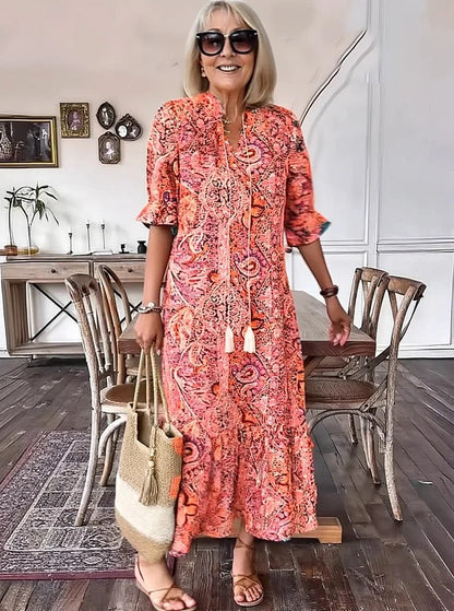 Mevelyn - Robe Bohémienne en Paisley avec Franges