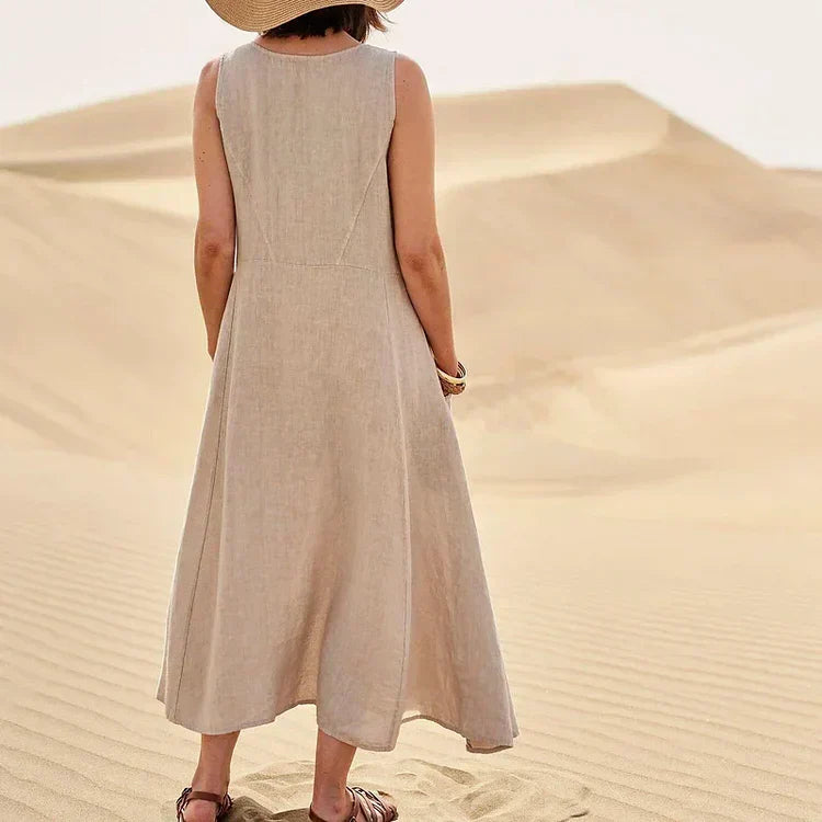 Gillian – Robe Classique Sans Manches en Lin et Coton