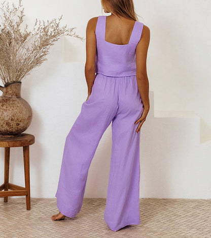 Evelyne - Ensemble Top Minimaliste Luxe & Pantalon Large