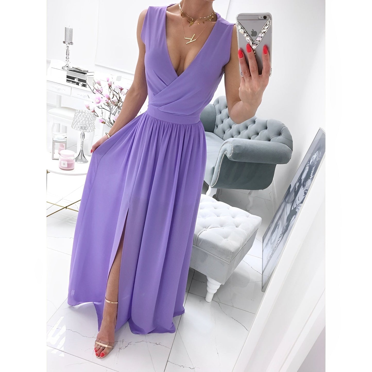 Robe en lin sans manches pour femme