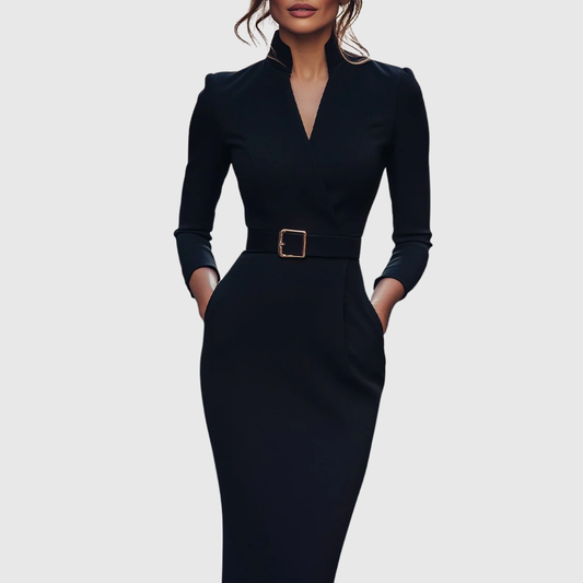 Lara – Robe Midi Chic avec Col Croisé