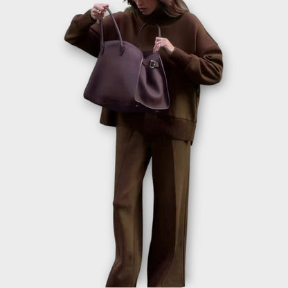 Ensemble Tricot Détente avec Pull Col Montant et Pantalons à Jambes Larges