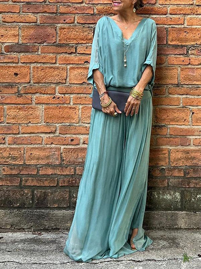 ESMERALDA – ENSEMBLE DE PANTALONS ÉLÉGANTS EN CHIFFON À JAMBES LARGES EN DEUX PIÈCES