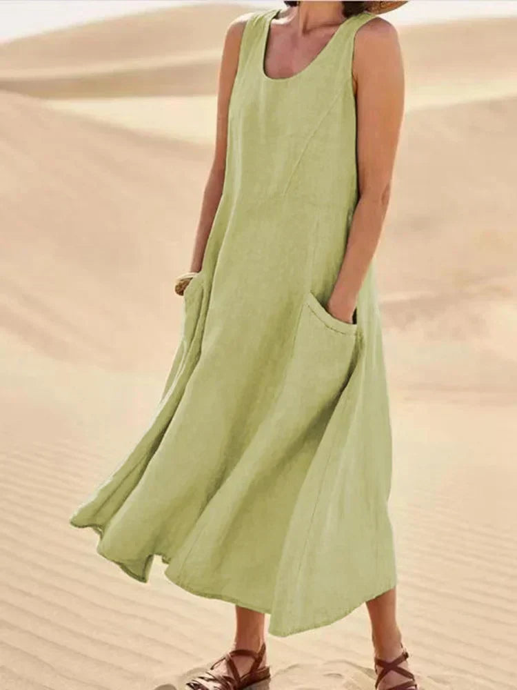 Gillian – Robe Classique Sans Manches en Lin et Coton